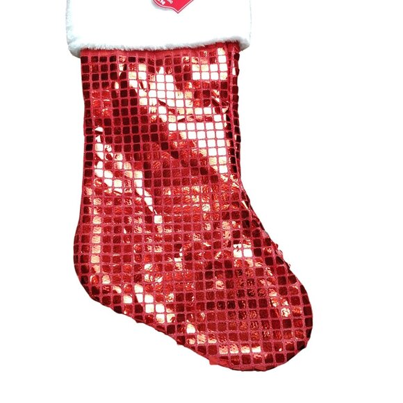 Holiday Time 19 inch Red and White Disco Bling Christmas Stocking With Ornaments - Picture 3 of 4